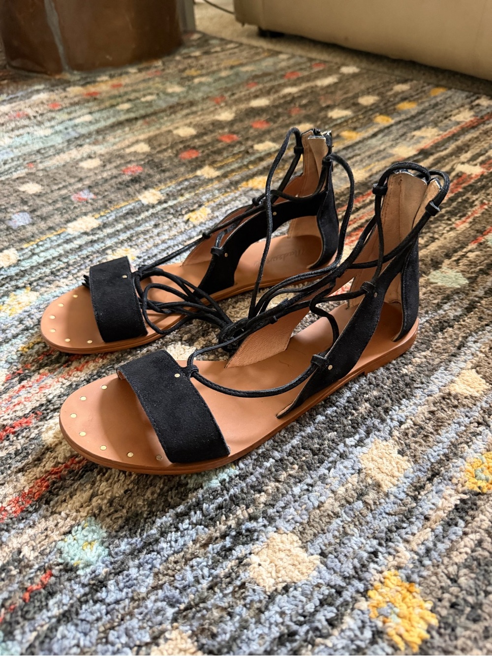 Madewell Black Lace-Up Suede Gladiator Sandals